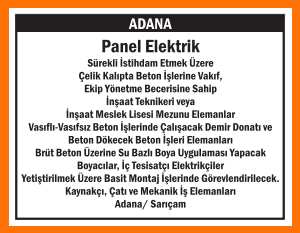 PANEL ELEKTRİK PERSONELLER ARIYOR ADANA SARIÇAM