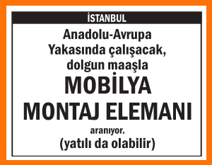 MOBİLYA MONTAJ ELEMANI YATILIDA OLABİLİR