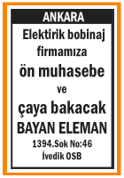 ÖN MUHASEBE VE ÇAYA BAYAN ELEMAN İVEDİK OSB