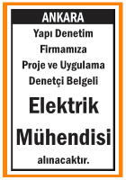 YAPI DENETİM FİRMAMIZA ELEKTRİK MÜHENDİSİ ALINACAKTIR YAPI DENETİM FİRMAMIZA ELEKTRİK MÜHENDİSİ ALINACAKTIR