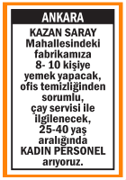 KAZAN SARAY KADIN AŞÇI ARANIYOR KAZAN SARAY KADIN AŞÇI ARANIYOR