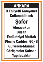 MAMAK KAMYONET KULLANABİLECEK ŞOFÖR