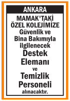 DESTEK ELEMANI VE TEMİZLİK PERSONELİ MAMAK