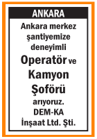 OPERATÖR VE KAMYON ŞOFÖRÜ ARANIYOR ANKARA