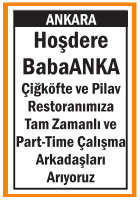 ÇİĞKÖFTE VE PİLAV RESTORANIMIZA ELEMAN