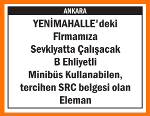SEVKİYATTA ÇALIŞACAK ELEMAN YENİMAHALLE