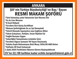 RESMİ MAKAM ŞOFÖRÜ ŞİLİ TÜRKİYE BÜYÜKELÇİLİĞİ
