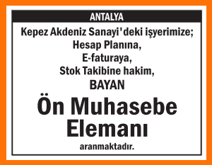 BAYAN ÖN MUHASEBE ELEMANI ANTALYA KEPEZ