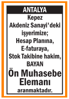 BAYAN ÖN MUHASEBE ELEMANI ANTALYA KEPEZ