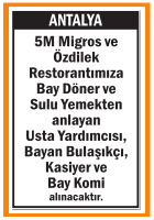 ANTALYA ÖZDİLEK RESTORANTINA ELEMANLAR ARANIYOR