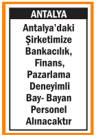 BANKACILIK FİNANS PAZARLAMA DENEYİMLİ PERSONEL