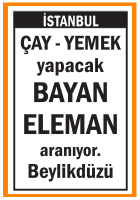 BEYLİKDÜZÜ ÇAY YEMEK YAPACAK BAYAN