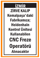 CNC FREZE OPERATÖRÜ KEMALPAŞA ZİRVE KALIP