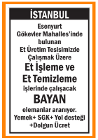 BAYAN ET İŞLEME ET TEMİZLEME ELEMANLARI