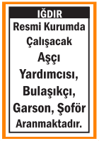 AŞÇI YARDIMCISI BULAŞIKÇI GARSON ŞOFÖR