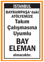 ATÖLYEMİZE BAY ELEMAN BAYRAMPAŞA