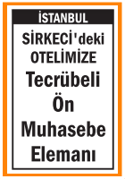 OTELİMİZE ÖN MUHASEBE ELEMANI SİRKECİ