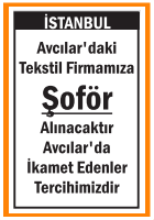 TEKSTİL FİRMAMIZA ŞOFÖR AVCILAR