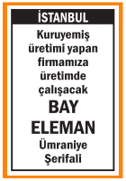 ÜRETİMDE ÇALIŞACAK BAY ELEMAN ÜRETİMDE ÇALIŞACAK BAY ELEMAN
