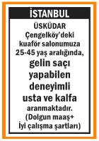 KUAFÖR SALONUMUZA DENEYİMLİ USTA VE KALFA ÜSKÜDAR KUAFÖR SALONUMUZA DENEYİMLİ USTA VE KALFA ÜSKÜDAR
