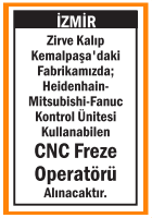 CNC FREZE OPERATÖRÜ KEMALPAŞA ZİRVE KALIP