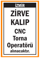 CNC TORNA OPERATÖRÜ ARANIYOR KEMALPAŞA İZMİR