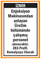 ENJEKSİYON MAKİNASINDAN ANLAYAN PERSONEL KEMALPAŞA