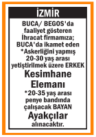 KESİMHANE ELEMANI VE AYAKÇILAR BUCA