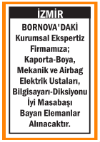 KURUMSAL EKSPERTİZ FİRMAMIZA PERSONELLER BORNOVA