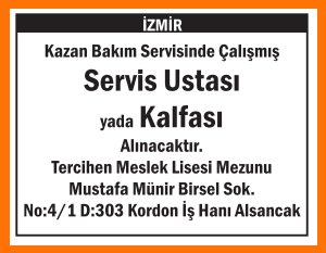 KAZAN BAKIM SERVİS USTASI YADA KALFASI