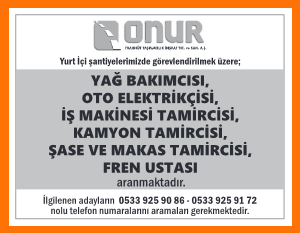 YURT İÇİ ŞANTİYELERİMİZE OTO ELEMANLARI