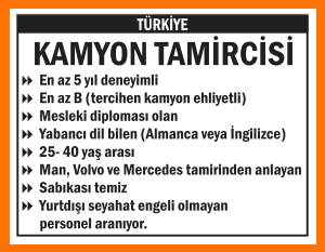 KAMYON TAMİRCİSİ ARANIYOR