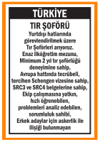 TECRÜBELİ TIR ŞOFÖRÜ ARANIYOR