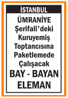 BAY BAYAN PAKETLEME ELEMANI ÜMRANİYE