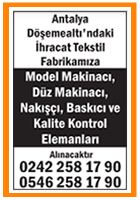 İHRACAT TEKSTİL FABRİKAMIZA ELEMANLAR ANTALYA